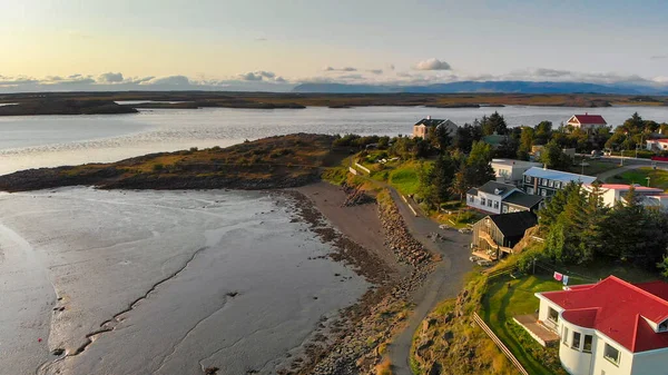 Panoramic View Town Borgarnes South Western Iceland Drone Viewpoint — Stockfoto