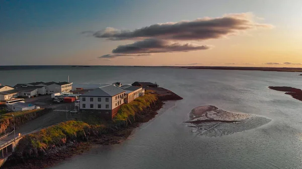 Vista Panorámica Ciudad Borgarnes Suroeste Islandia Desde Mirador Drones — Foto de Stock