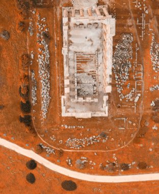 Selinunte, Sicilya, İtalya. İtalya 'nın Sicilya' nın güney kıyısında, Selinunte Akropolü. İHA 'dan hava görüntüsü