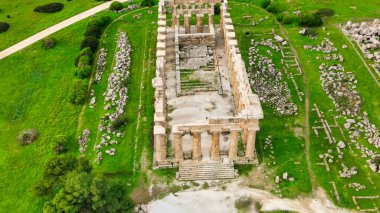 Selinunte, Sicilya, İtalya. İtalya 'nın Sicilya' nın güney kıyısında, Selinunte Akropolü. İHA 'dan hava görüntüsü