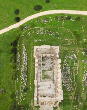 Selinunte, Sicilya, İtalya. İtalya 'nın Sicilya' nın güney kıyısında, Selinunte Akropolü. İHA 'dan hava görüntüsü