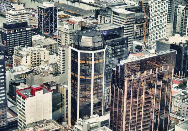 Vista Aérea Incrível Horizonte Auckland Pôr Sol Edifícios Arranha Céus — Fotografia de Stock
