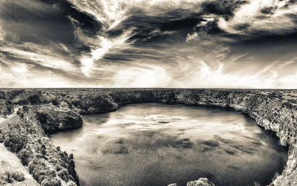 Vista Aérea Panorámica Del Monte Gambier Blue Lake Australia Meridional — Foto de Stock