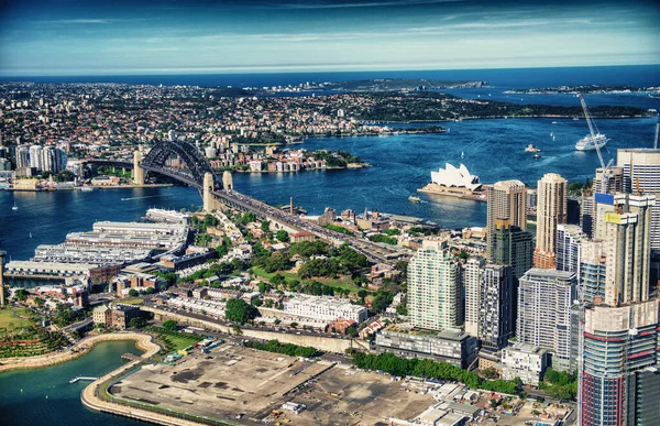 Vue Aérienne Imprenable Sur Sydney Skyline Par Une Journée Ensoleillée — Photo