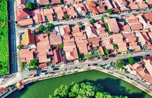 Vista Aérea Aérea Del Río Melaka Malaca Malasia — Foto de Stock