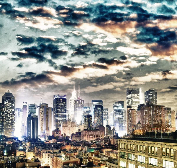 Widok Lotu Ptaka Midtown Manhattan Skyline Zimie — Zdjęcie stockowe