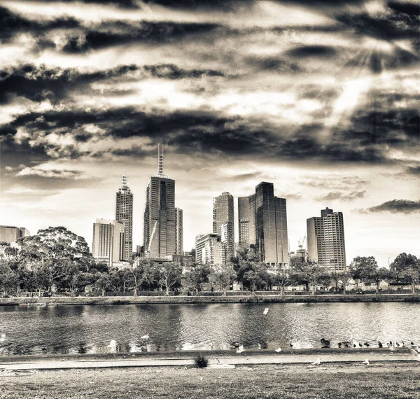 Skyline Melbourne Atardecer Australia — Foto de Stock