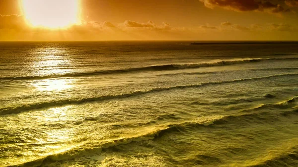 Sunset Ocean Drone Aerial View Waves Coastline Backlit View — Stock Photo, Image