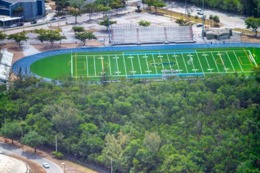 MIAMI, FL - 29 Mart 2018: Helikopterden görüldüğü üzere Amerikan futbol sahası