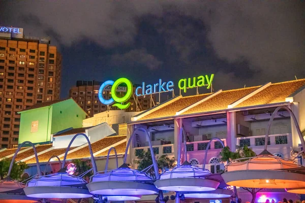 Singapore January 2020 Clarke Quay Sign Night Singapore River — Fotografia de Stock