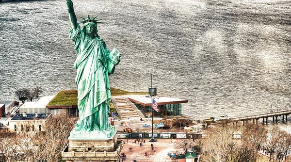 Vista Aérea Estatua Libertad Ciudad Nueva York — Foto de Stock