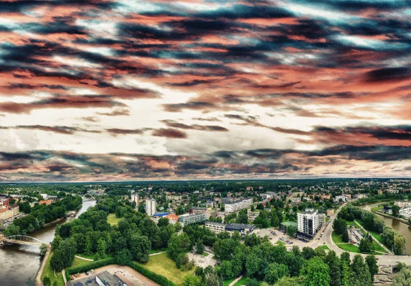 Günbatımı Hava Panoramik Manzarası Tartu Estonya — Stok fotoğraf