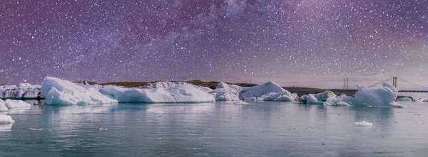 Вид Лагуну Йокулсарлон Юге Исландии Летняя Ночь Звездами — стоковое фото