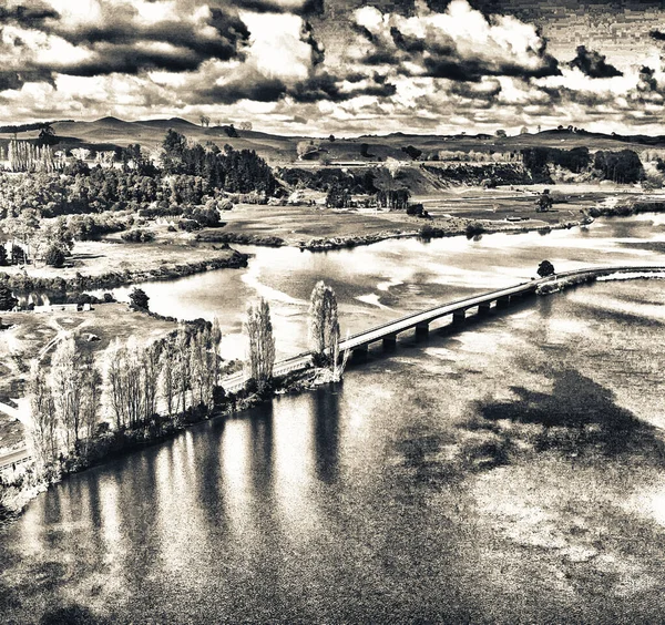 Neuseeland Luftaufnahme Wiesen Und Flüsse — Stockfoto