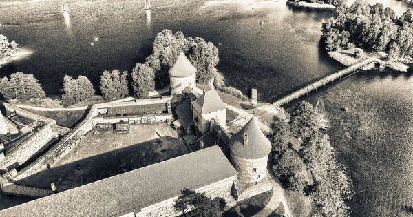 Veduta Aerea Del Castello Trakai Tramonto Lituania — Foto Stock