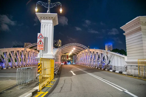 Singapur Brücke Bei Nacht Entlang Des Flusses Singapur — Stockfoto