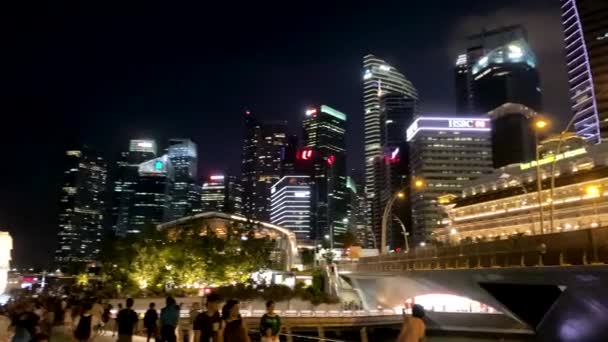 SINGAPUR - 3. JANUAR 2020: Singapurs nächtliche Skyline in der Marina Bay Area — Stockvideo