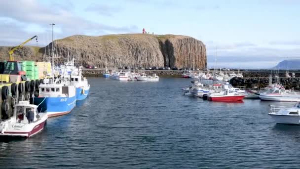 Stykkisholmur Port letecké zobrazení, Island Zpomalený pohyb — Stock video