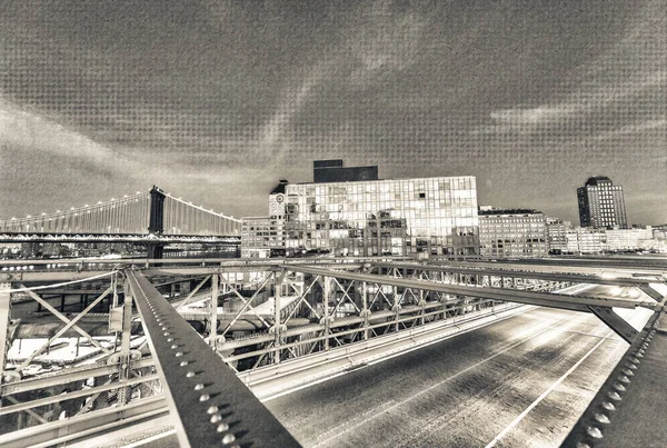 Brooklyn Edifícios Pôr Sol Partir Brooklyn Bridge Nova York — Fotografia de Stock