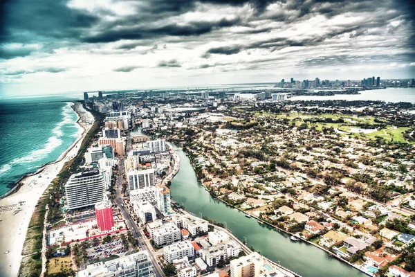 Miami Beach Und Indian Creek Aus Dem Hubschrauber Stadtansicht Aus — Stockfoto