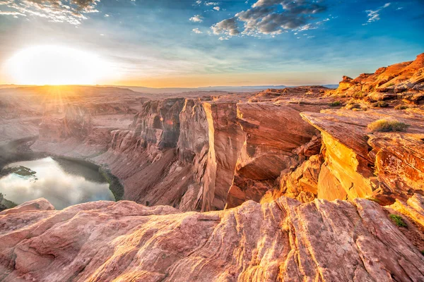 Πανοραμική Θέα Του Horseshoe Bend Στο Ηλιοβασίλεμα Αριζόνα — Φωτογραφία Αρχείου