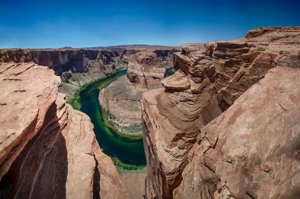 Horseshoe Bend Panoramic Airview Arizona 바위와 콜로라도강 — 스톡 사진