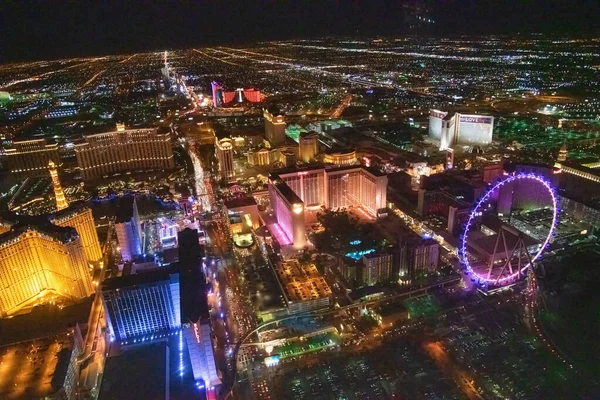 Las Vegas Junio 2018 Vista Aérea Nocturna Helicóptero Franja Ciudad — Foto de Stock