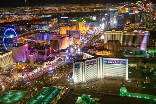 Las Vegas Junio 2018 Vista Aérea Nocturna Helicóptero Franja Ciudad — Foto de Stock