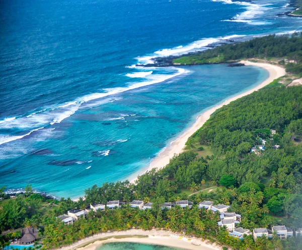 Aerial View Mauritius Island Coastline Landing Airplane — Fotografia de Stock