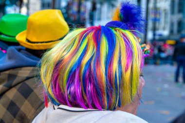NEW ORLEANS, LA - 9 Şubat 2016: Mardi Gras karnavalında boyalı saçlı kadın