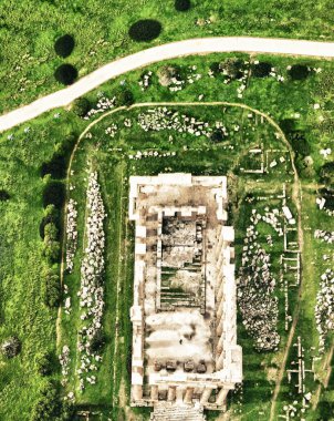 Selinunte, Sicilya, İtalya. İtalya 'nın Sicilya' nın güney kıyısında, Selinunte Akropolü. İHA 'dan hava görüntüsü