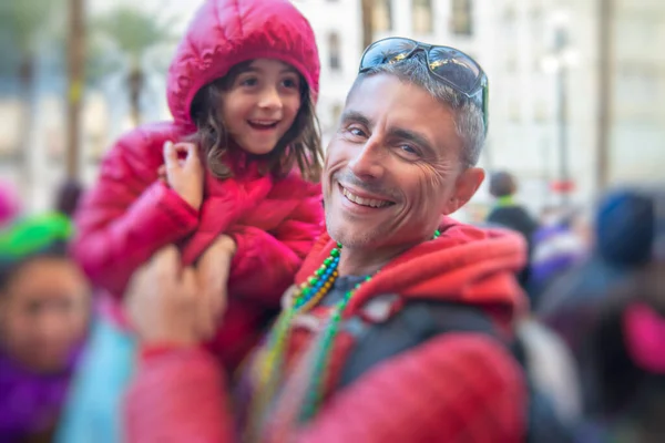 Joyeux Père Fille Nouvelle Orléans Pour Carnaval Mardi Gras — Photo