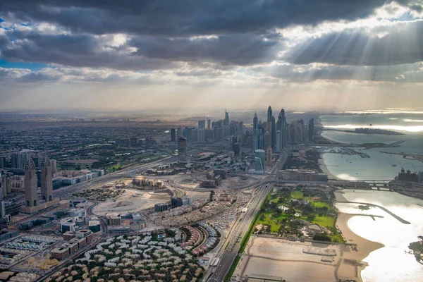 Dubai Emirados Árabes Unidos Dezembro 2016 Ponto Vista Helicóptero Horizonte — Fotografia de Stock