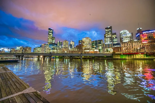 Melbourne Autriche Septembre 2018 Skyline Ville Long Rivière Yarra Nuit — Photo