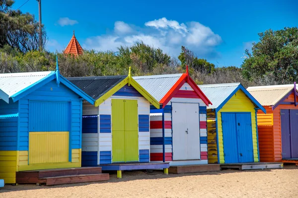 Cabañas Coloridas Brighton Beach Una Mañana Soleada Australia —  Fotos de Stock