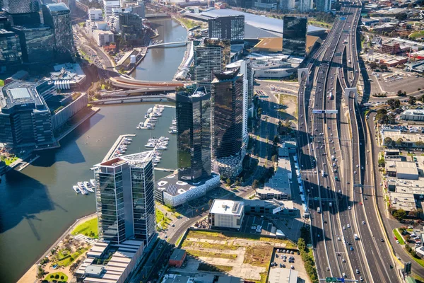 Melbourne Australya Eylül 2018 Helikopterden Gökyüzü Şehir Merkezi Yarra Nehri — Stok fotoğraf