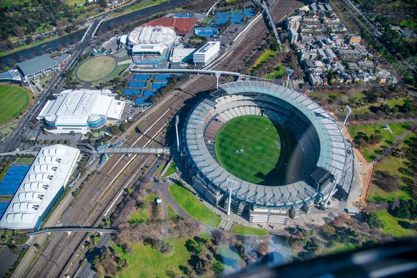 Melbourne Australia September 2018 Aerial City Skyline Helicopter Australian Football — Stockfoto