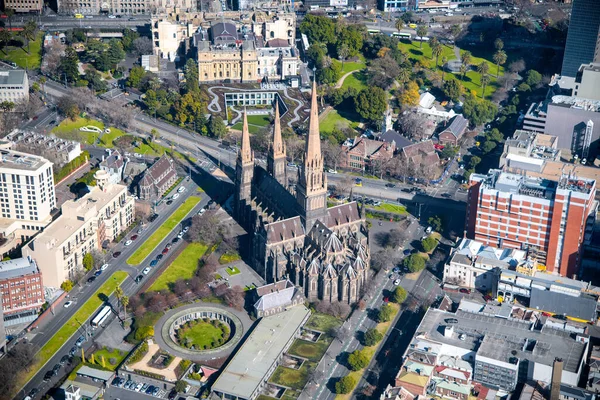 Melbourne Cathedral Από Ελικόπτερο — Φωτογραφία Αρχείου