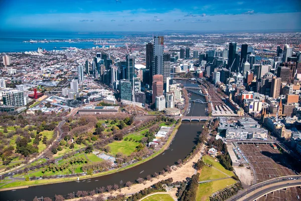 Melbourne Australya Eylül 2018 Helikopterden Yarra Nehri Şehir Merkezinin Havadan — Stok fotoğraf
