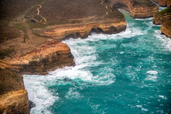 Aerial View Loch Ard Gorge Area Limestone Stacks Helicopter Australia — Foto Stock