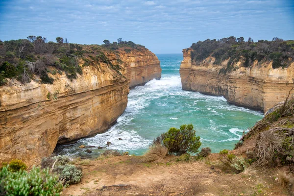 Avustralya Daki Kireçtaşı Yığınlarıyla Loch Ard Gorge Bölgesinin Hava Manzarası — Stok fotoğraf