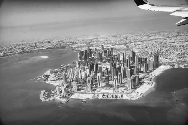 Doha Qatar September 2018 Aerial View West Bay Corniche Airplane — Stockfoto