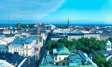 Panoramic aerial view of Helsinki from city tower, Finland