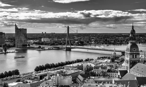Riga Latvia July 2017 Aerial Panoramic City View Buildings Daugava — 图库照片