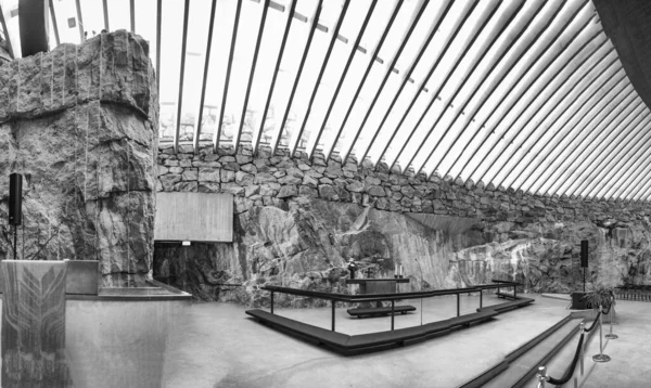 Helsinki Finland July 4Th 2017 Temppeliaukio Church Interior Panoramic View — Stok fotoğraf