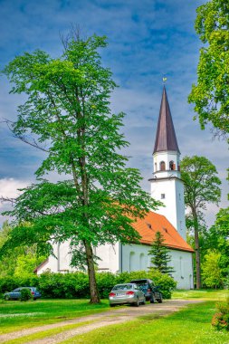 SIGULDA, LATVIA - JULY 13, 2017: Tourists visit Sigulda Evangelic Lutheran Church