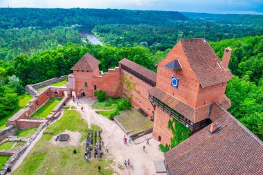 Aerial view of Turaida Castle during Golden Hours, Sunset Time, Sigulda, Latvia