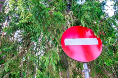 Do not enter street sign in front of forest trees