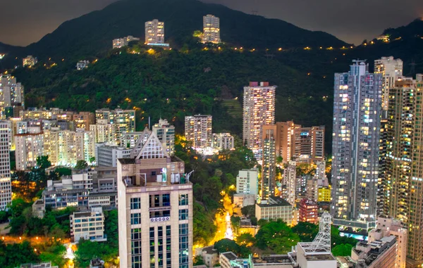 Hong Kong Maggio 2014 Grattacieli Della Città Lungo Collina Notte — Foto Stock