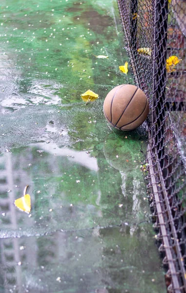 Basket Bal Grond Een Park Regenachtige Dag — Stockfoto